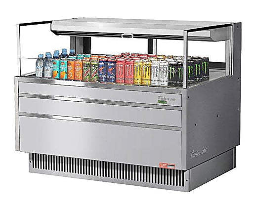 Turbo Air TOM-48L-UFD-S-1S-N 46 3/4" Stainless Steel Low Profile Horizontal Open Air Cooler w/ (1) Level – Ultra Front Deluxe Merchandiser, 115v - Donut-Equipment.com