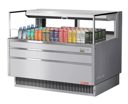 Turbo Air TOM-48L-UFD-S-1S-N 46 3/4" Stainless Steel Low Profile Horizontal Open Air Cooler w/ (1) Level – Ultra Front Deluxe Merchandiser, 115v - Bakery Wholesalers
