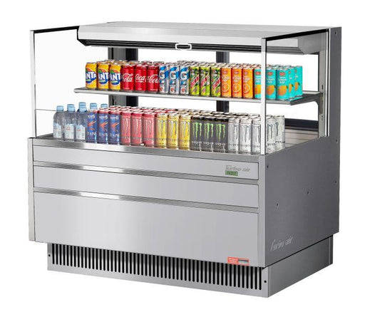 Turbo Air TOM-48L-UFD-S-2S-N 46 3/4" Stainless Steel Low Profile Horizontal Open Air Cooler w/ (2) Levels – Ultra Front Deluxe Merchandiser, 115v - Bakery Wholesalers