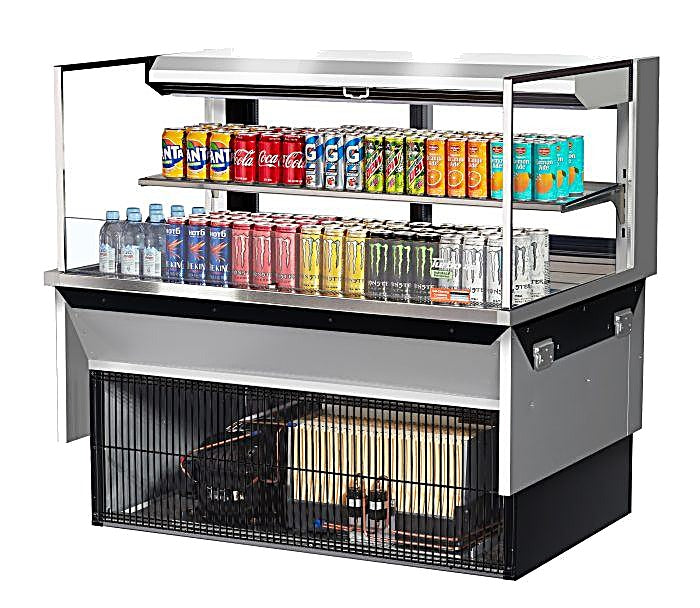 Turbo Air TOM-48L-UFD-S-2SI-N 48" Drop-In Horizontal Open Air Cooler w/ (2) Levels – Stainless Steel Exterior, 115v - Donut-Equipment.com