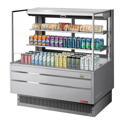Turbo Air TOM-48L-UFD-S-3S-N 46 3/4" Stainless Steel Low Profile Horizontal Open Air Cooler w/ (3) Levels – Ultra Front Deluxe Merchandiser, 115v - Bakery Wholesalers