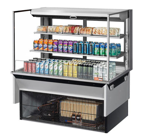 Turbo Air TOM-48L-UFD-S-3SI-N 48" Drop-In Horizontal Open Air Cooler w/ (3) Levels – Stainless Steel Exterior, 115v - Bakery Wholesalers