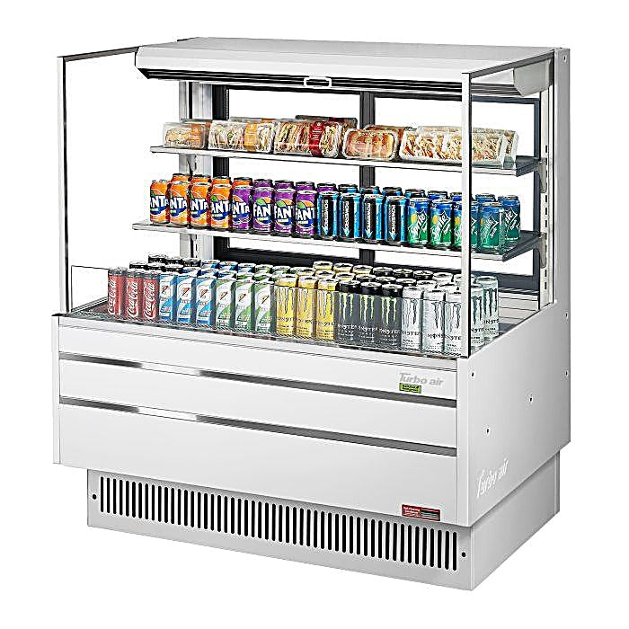 Turbo Air TOM-48L-UFD-W-3S-N 46 3/4" White Low Profile Horizontal Open Air Cooler w/ (3) Levels – Ultra Front Deluxe Merchandiser, 115v - Donut-Equipment.com