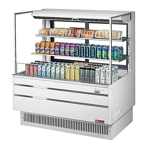 Turbo Air TOM-48L-UFD-W-3S-N 46 3/4" White Low Profile Horizontal Open Air Cooler w/ (3) Levels – Ultra Front Deluxe Merchandiser, 115v - Donut-Equipment.com