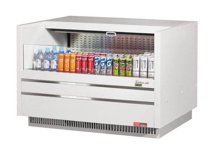 Turbo Air TOM-48UC-W-N 48 1/4" Horizontal Open Air Cooler w/ (1) Level – White Exterior, 115v - Bakery Wholesalers