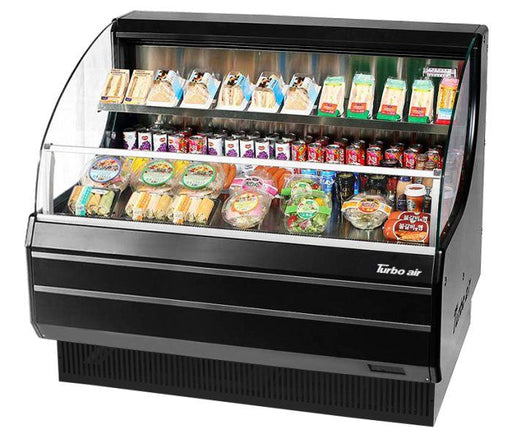 Turbo Air TOM-50LB-N 50" Horizontal Open Air Cooler w/ (2) Levels – Low Profile, Black Exterior, 115v - Bakery Wholesalers