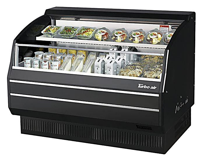 Turbo Air TOM-50LB-SP-N 50 7/8" Black Low Profile Horizontal Open Air Cooler – Refrigerated Curtain Merchandiser w/ (2) Levels, 115v - Donut-Equipment.com