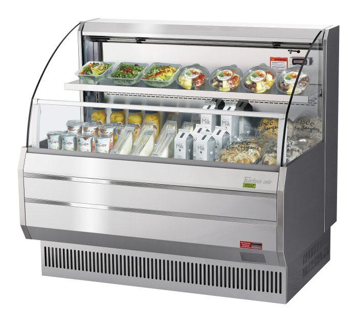 Turbo Air TOM-50LS-N 50" Low Profile Horizontal Open Air Cooler – Stainless Steel Refrigerated Merchandiser w/ (2) Levels, 115v - Bakery Wholesalers