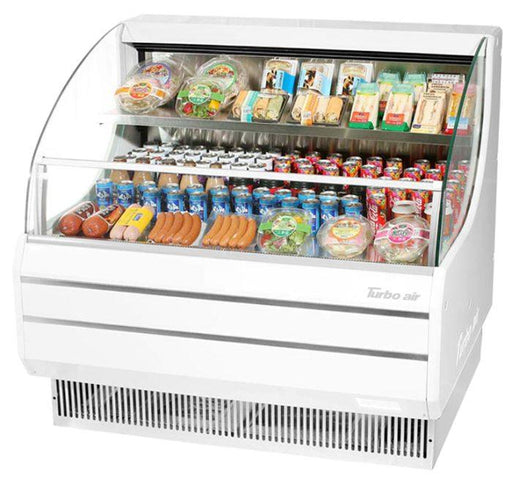 Turbo Air TOM-50LW-N 50" Horizontal Open Air Cooler w/ (2) Levels – Low Profile, White Exterior, 115v - Bakery Wholesalers