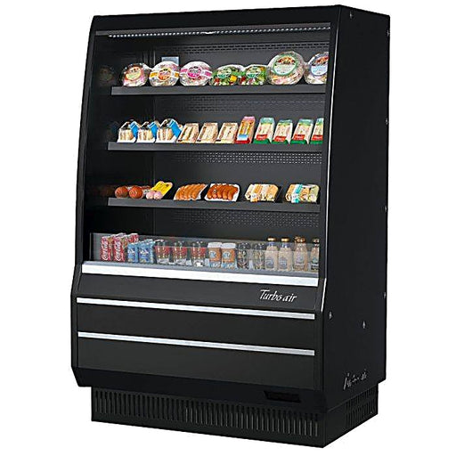 Turbo Air TOM-50MB-SP-N 50 7/8" Vertical Open Air Cooler w/ (4) Levels – Black Exterior, 115v - Donut-Equipment.com