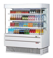 Turbo Air TOM-50MSEW-N 51 1/8" White Narrow Depth Vertical Open Air Cooler / Air Curtain Display Case with (4) Levels, 115v - Donut-Equipment.com