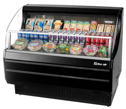 Turbo Air TOM-50SB-N 50 3/4" Slim Line Horizontal Open Air Cooler w/ (3) Levels – Black Exterior, 115v - Bakery Wholesalers