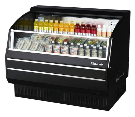 Turbo Air TOM-50SB-SP-N 50 7/8" Black Horizontal Open Air Cooler w/ (3) Levels, Stainless Steel Interior – Slim Line, 115v - Bakery Wholesalers