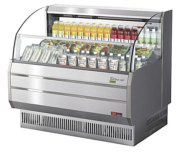 Turbo Air TOM-50SS-N 50 3/4" Slim Line Horizontal Open Air Cooler w/ (3) Levels – Stainless Steel Exterior, 115v - Donut-Equipment.com