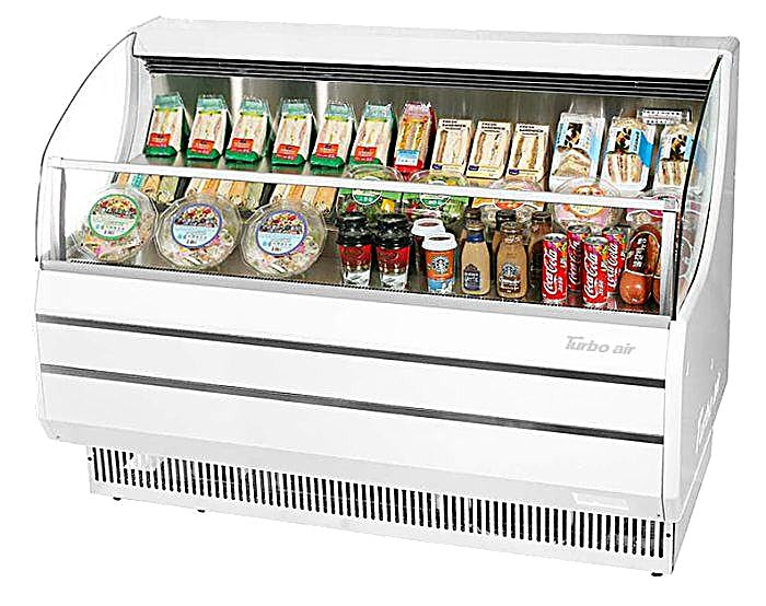 Turbo Air TOM-50SW-N 50 3/4" Slim Line Horizontal Open Air Cooler w/ (3) Levels – White Exterior, 115v - Donut-Equipment.com