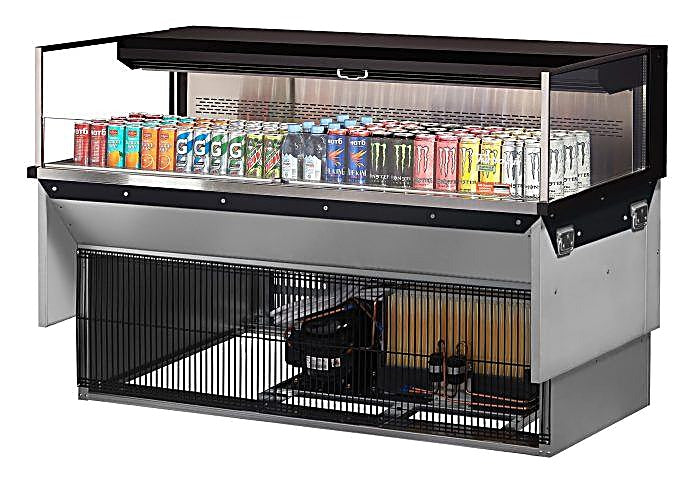 Turbo Air TOM-60L-UF-B-1SI-N 59 7/8" Drop-In Horizontal Open Air Cooler w/ (1) Level – Black Exterior, 115v - Donut-Equipment.com