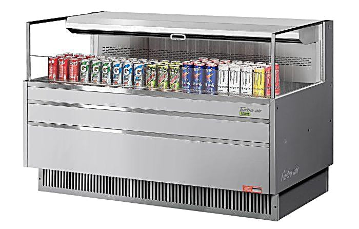 Turbo Air TOM-60L-UF-S-1S-N 58 3/4" Stainless Steel Low Profile Horizontal Open Air Cooler w/ (1) Level – Ultra Front Merchandiser, 115v - Donut-Equipment.com