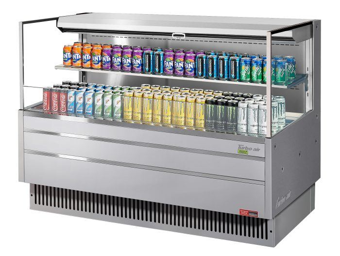 Turbo Air TOM-60L-UF-S-2S-N 58 3/4" Stainless Steel Low Profile Horizontal Open Air Cooler w/ (2) Levels – Ultra Front Merchandiser, 115v - Donut-Equipment.com