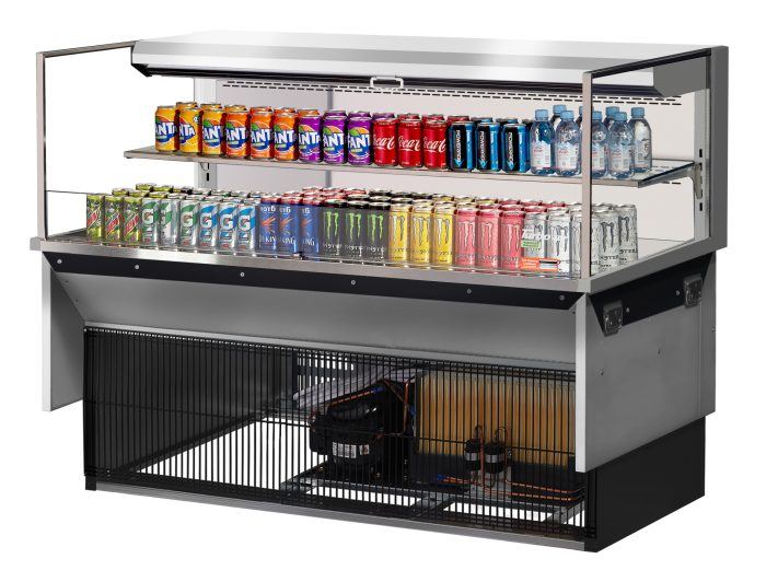 Turbo Air TOM-60L-UF-S-2SI-N 60" Stainless Steel Drop-In Refrigerated Open Display Case Merchandiser w/ (2) Levels, 115v - Bakery Wholesalers