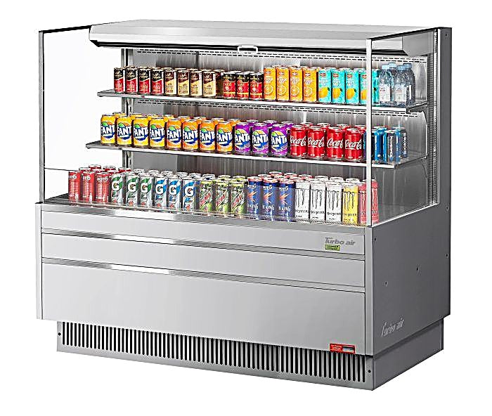 Turbo Air TOM-60L-UF-S-3S-N 58 3/4" Stainless Steel Low Profile Horizontal Open Air Cooler w/ (3) Levels – Ultra Front Merchandiser, 115v - Donut-Equipment.com