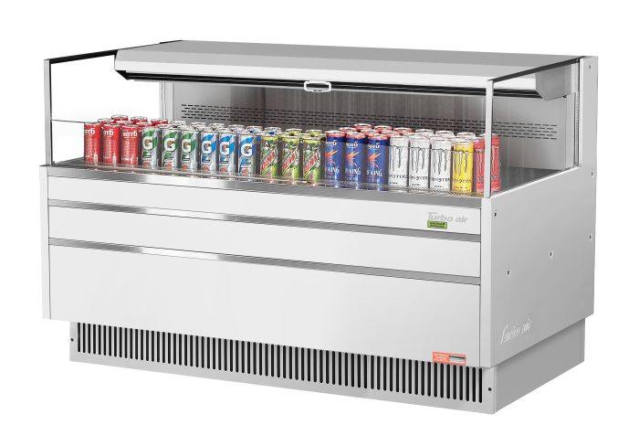Turbo Air TOM-60L-UF-W-1S-N 58 3/4" White Low Profile Horizontal Open Air Cooler w/ (1) Level – Ultra Front Merchandiser, 115v - Bakery Wholesalers