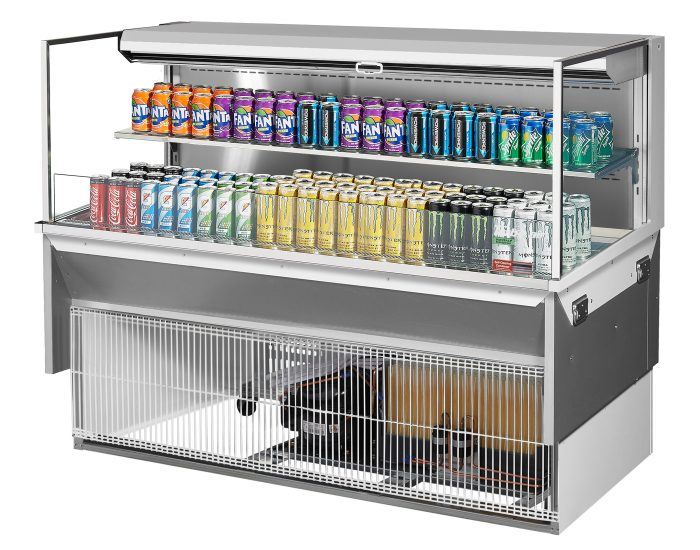 Turbo Air TOM-60L-UF-W-2SI-N 59 7/8" Drop-In Horizontal Open Air Cooler w/ (2) Levels – White Exterior, 115v - Bakery Wholesalers