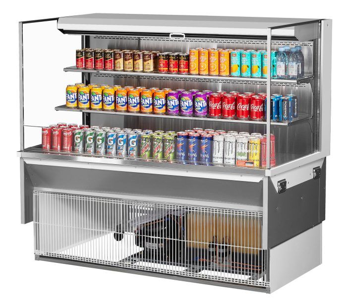 Turbo Air TOM-60L-UF-W-3SI-N 59 7/8" Drop-In Horizontal Open Air Cooler w/ (3) Levels – White Exterior, 115v - Bakery Wholesalers