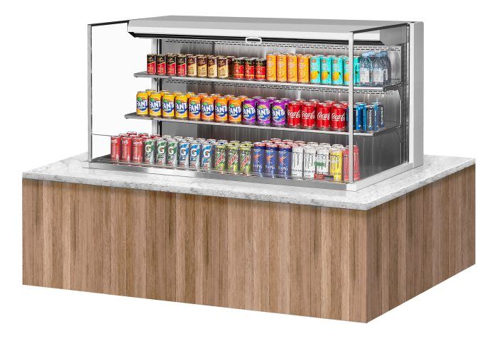 Turbo Air TOM-60L-UF-W-3SI-N 59 7/8" Drop-In Horizontal Open Air Cooler w/ (3) Levels – White Exterior, 115v - Bakery Wholesalers