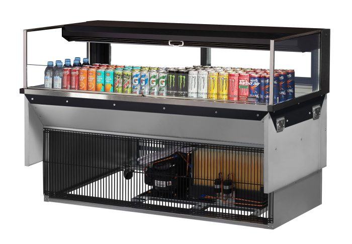 Turbo Air TOM-60L-UFD-B-1SI-N 60" Drop-In Horizontal Open Air Cooler w/ (1) Level – Black Exterior, 115v - Bakery Wholesalers