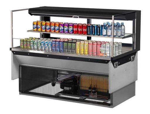 Turbo Air TOM-60L-UFD-B-2SI-N 60" Drop-In Horizontal Open Air Cooler w/ (2) Levels – Black Exterior, 115v - Bakery Wholesalers