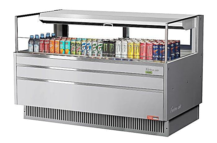Turbo Air TOM-60L-UFD-S-1S-N 58 3/4" Stainless Steel Low Profile Horizontal Open Air Cooler w/ (1) Level – Ultra Front Deluxe Merchandiser, 115v - Donut-Equipment.com