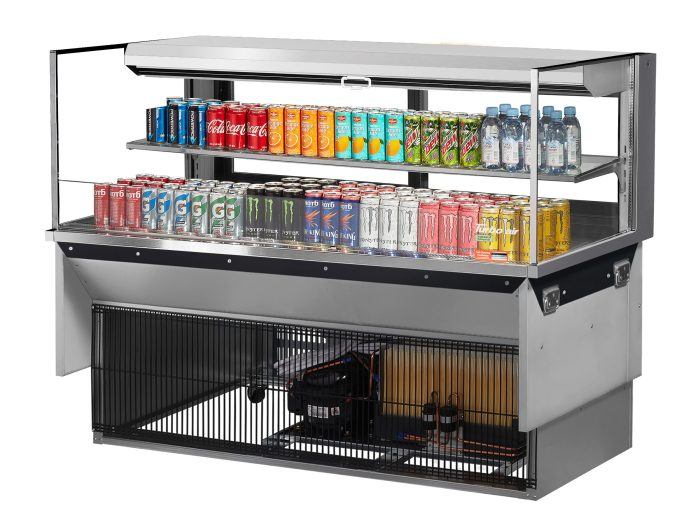 Turbo Air TOM-60L-UFD-S-2SI-N 60" Drop-In Horizontal Open Air Cooler w/ (2) Levels – Stainless Steel Exterior, 115v - Bakery Wholesalers