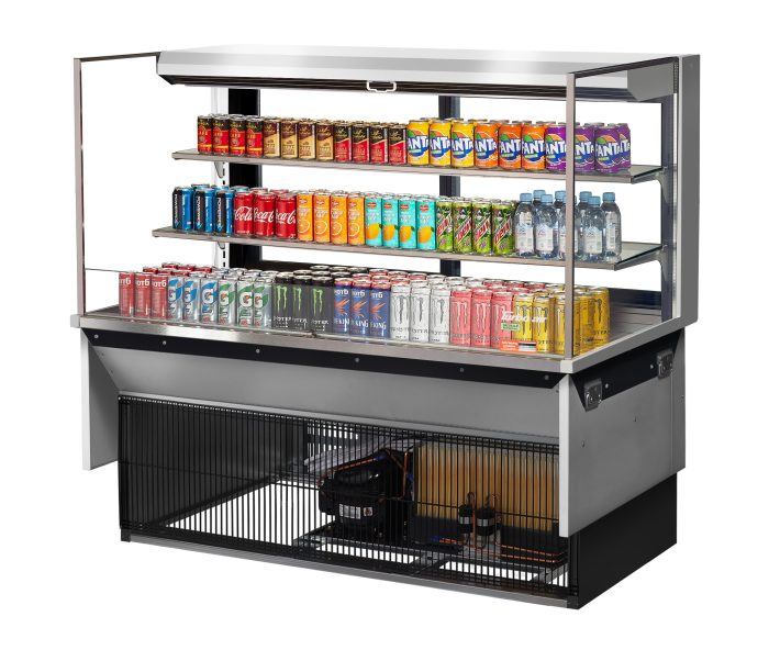 Turbo Air TOM-60L-UFD-S-3SI-N 60" Drop-In Horizontal Open Air Cooler w/ (3) Levels – Stainless Steel Exterior, 115v - Donut-Equipment.com