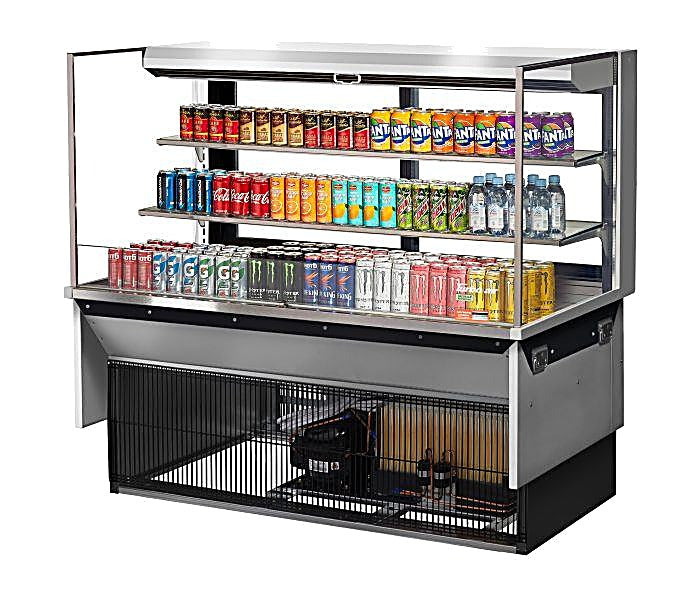 Turbo Air TOM-60L-UFD-S-3SI-N 60" Drop-In Horizontal Open Air Cooler w/ (3) Levels – Stainless Steel Exterior, 115v - Donut-Equipment.com
