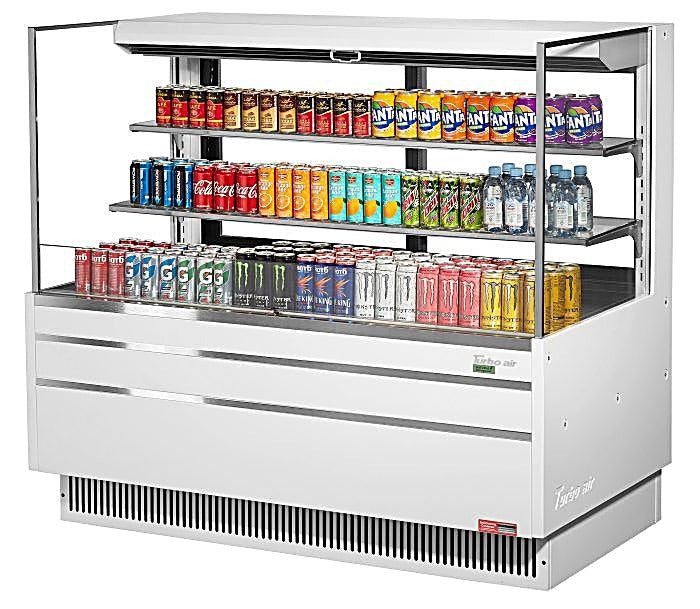Turbo Air TOM-60L-UFD-W-3S-N 58 3/4"  White Low Profile Horizontal Open Air Cooler w/ (3) Levels – Ultra Front Deluxe Merchandiser, 115v - Donut-Equipment.com