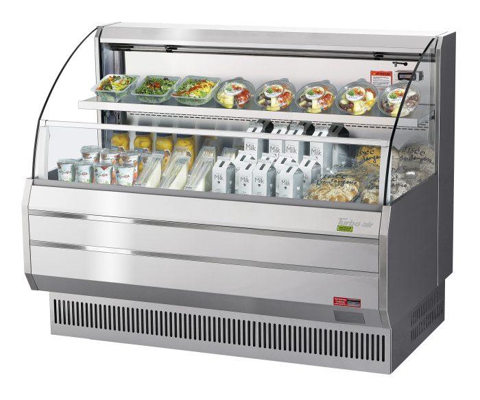 Turbo Air TOM-60LS-N 63" Low Profile Horizontal Open Air Cooler – Stainless Steel Refrigerated Curtain Merchandiser w/ (2) Levels, 115v - Bakery Wholesalers
