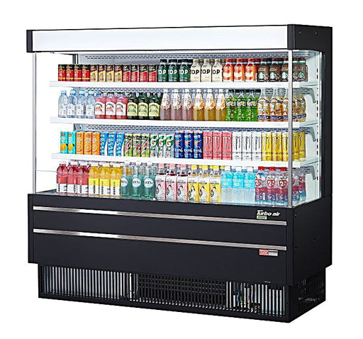 Turbo Air TOM-60MSEB-N 63 1/4" Black Narrow Depth Vertical Open Air Cooler / Air Curtain Display Case with (4) Levels, 115v - Donut-Equipment.com