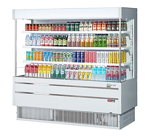 Turbo Air TOM-60MSEW-N 63 1/4" White Narrow Depth Vertical Open Air Cooler / Air Curtain Display Case with (4) Levels, 115v - Donut-Equipment.com