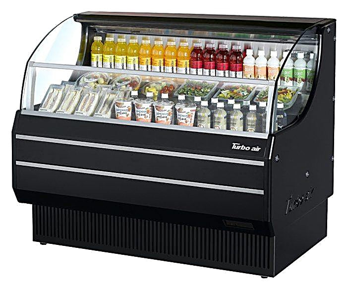 Turbo Air TOM-60SB-N 63" Slim Line Horizontal Open Air Cooler w/ (3) Levels – Black Exterior, 115v - Donut-Equipment.com
