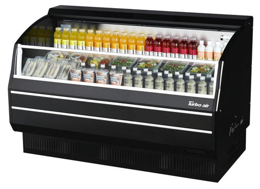 Turbo Air TOM-60SB-SP-N 63 3/8" Black Horizontal Open Air Cooler w/ (3) Levels, Stainless Steel Interior – Slim Line, 115v - Bakery Wholesalers