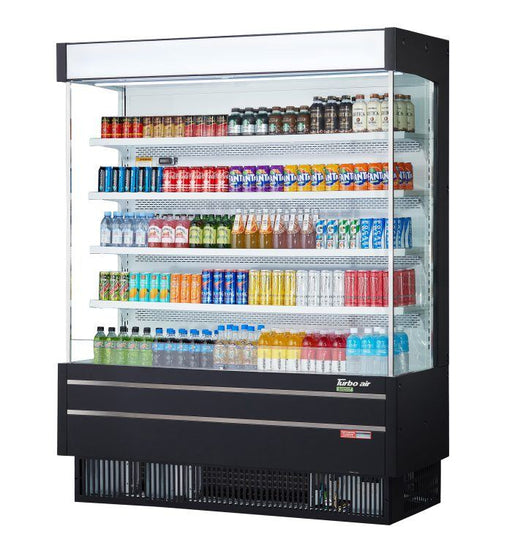 Turbo Air TOM-60SEB-N 64" Black Narrow Depth Vertical Open Air Cooler / Air Curtain Display Case with (5) Levels, 115v - Bakery Wholesalers