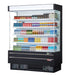 Turbo Air TOM-60SEB-N 64" Black Narrow Depth Vertical Open Air Cooler / Air Curtain Display Case with (5) Levels, 115v - Bakery Wholesalers