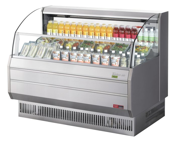 Turbo Air TOM-60SS-N 63 3/8" Slim Line Horizontal Open Air Cooler w/ (3) Shelves – Stainless Steel Exterior, 115v - Bakery Wholesalers