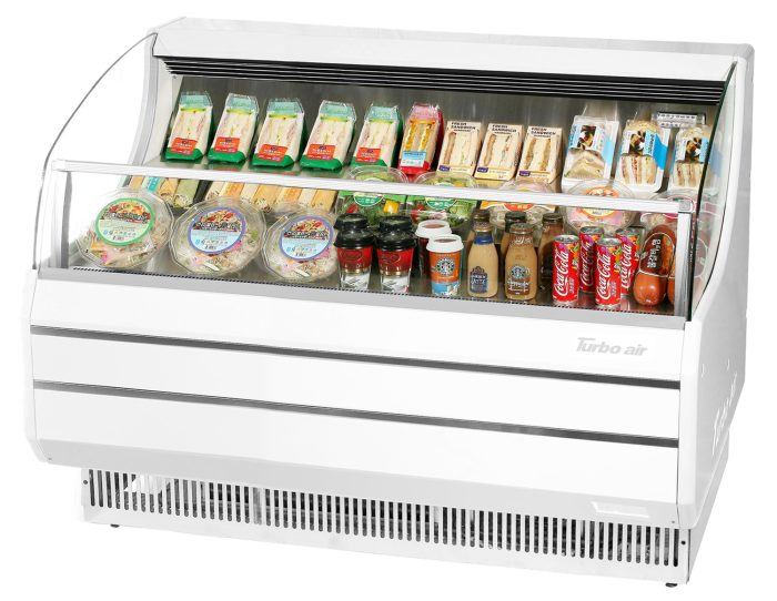 Turbo Air TOM-60SW-N 63" Slim Line Horizontal Open Air Cooler w/ (3) Levels – White Exterior, 115v - Bakery Wholesalers