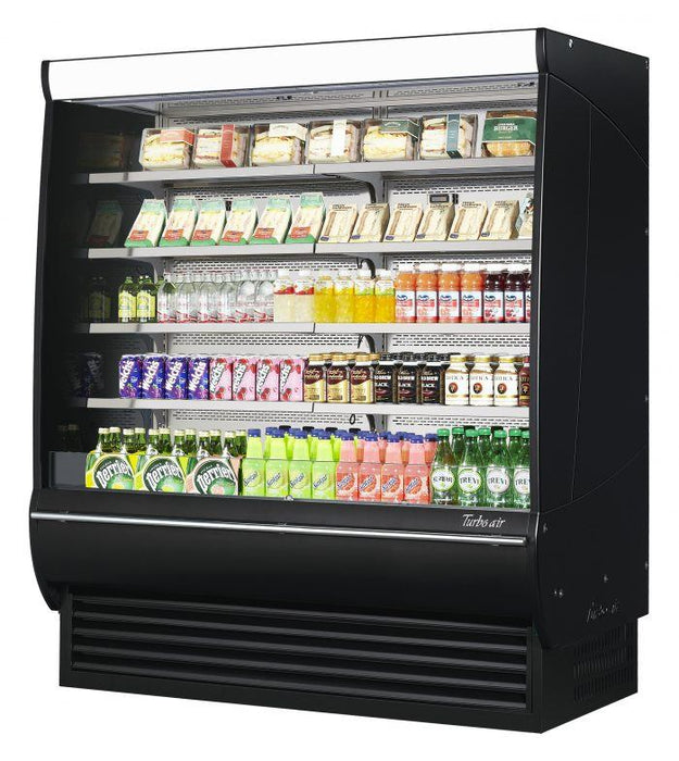 Turbo Air TOM-72DXB-SP-N 68 3/4" Black Extra Deep Vertical Open Air Cooler w/ Solid Side Panels, (5) Levels, 220v/1ph - Bakery Wholesalers