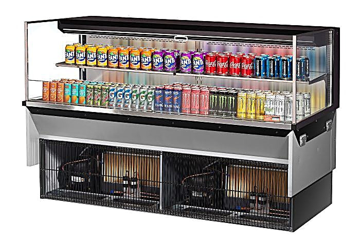 Turbo Air TOM-72L-UF-B-2SI-N 71 7/8" Drop-In Horizontal Open Air Cooler w/ (2) Levels – Black Exterior, 220v/1ph - Donut-Equipment.com