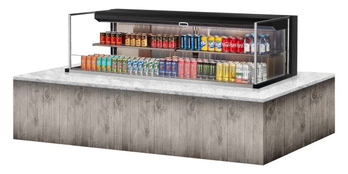 Turbo Air TOM-72L-UF-B-2SI-N 71 7/8" Drop-In Horizontal Open Air Cooler w/ (2) Levels – Black Exterior, 220v/1ph - Bakery Wholesalers