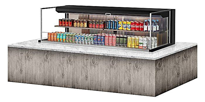 Turbo Air TOM-72L-UF-B-2SI-N 71 7/8" Drop-In Horizontal Open Air Cooler w/ (2) Levels – Black Exterior, 220v/1ph - Donut-Equipment.com