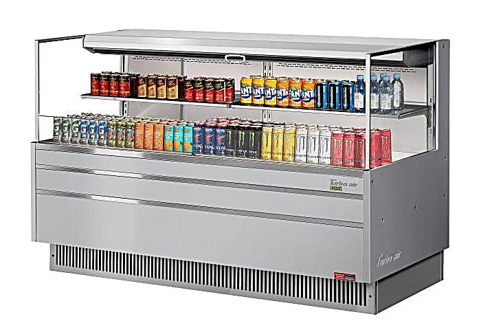 Turbo Air TOM-72L-UF-S-2S-N 70 3/4" Stainless Steel Low Profile Horizontal Open Air Cooler w/ (2) Levels – Ultra Front Merchandiser, 220v/1ph - Donut-Equipment.com