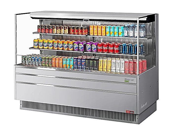 Turbo Air TOM-72L-UF-S-3S-N 70 3/4" Stainless Steel Low Profile Horizontal Open Air Cooler w/ (3) Levels – Ultra Front Merchandiser, 220v/1ph - Donut-Equipment.com